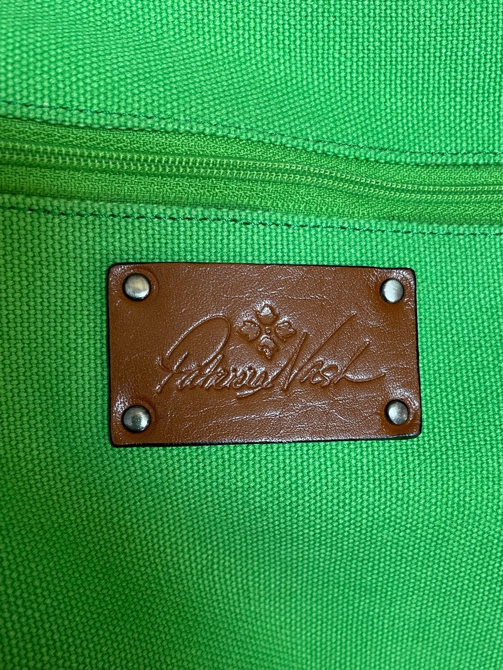 Woven Green & Blue Stripe Tote Bag with Leather Straps - Picture 10 of 15